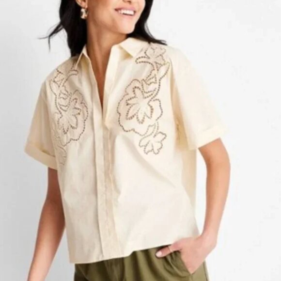Women's Short Sleeve Eyelet Resort Button-Down Shirt - Future Collective w/Jenny - Picture 1 of 8
